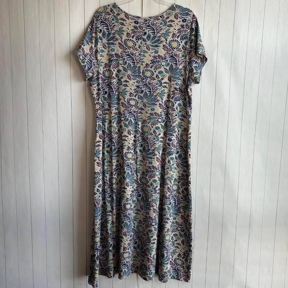 Peruvian Connection size XXL tee shirt midi dress cream blue floral house dress - Picture 7 of 12